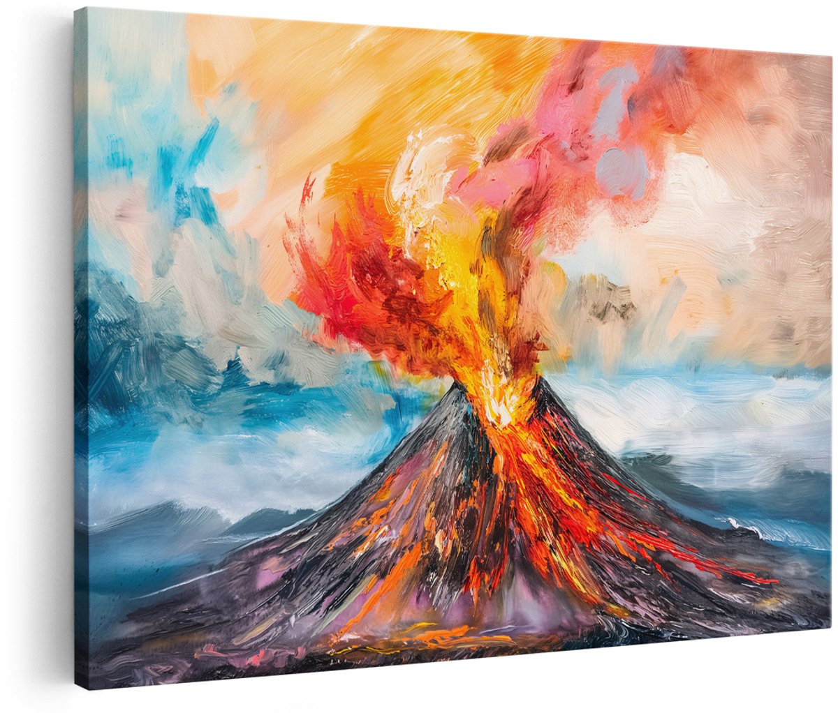 Artaza Canvas Schilderij Vulkaan - 180x120 cm - Groot - Wanddecoratie Abstract - Muurdecoratie Landschap - Decoratie Kleurrijk Schilderij - Oranje