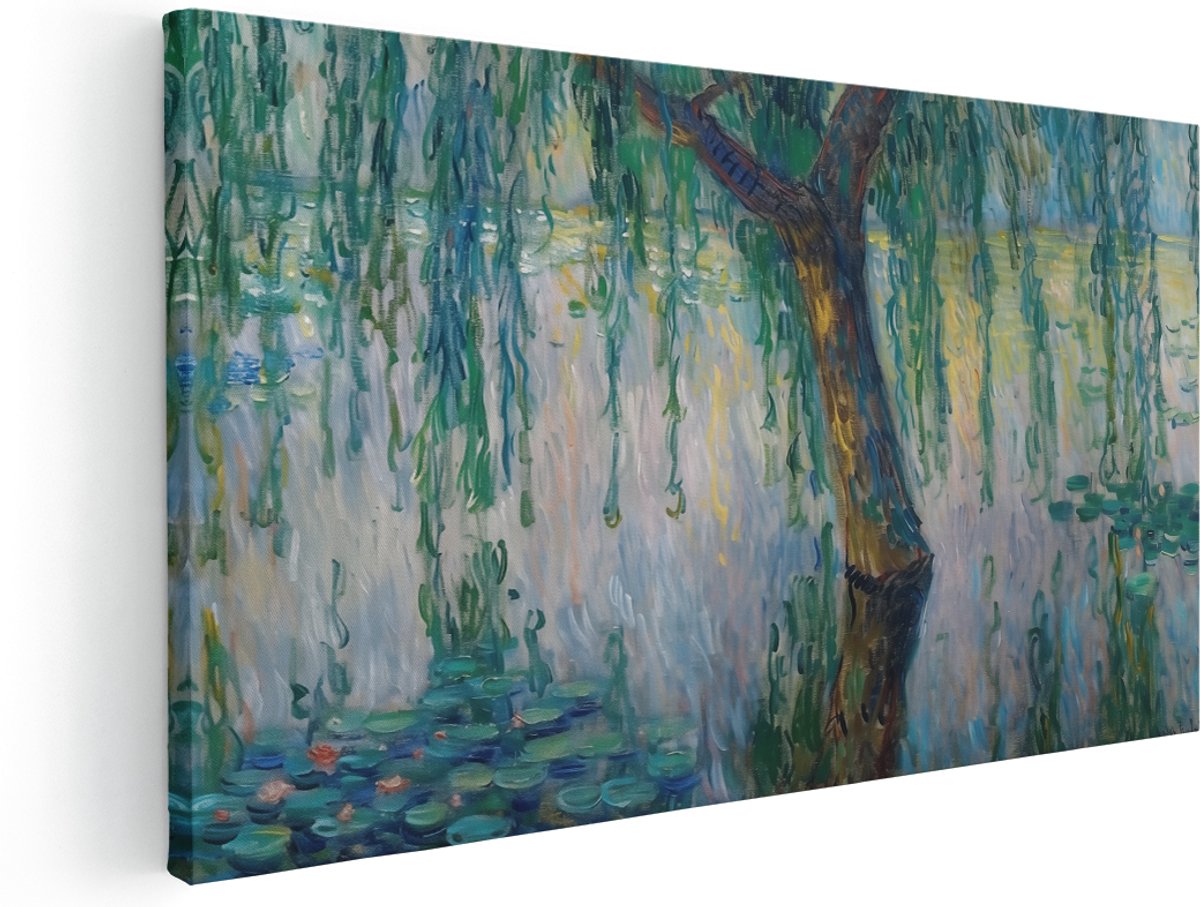 Artaza Canvas Schilderij Treurwilg van Claude Monet - 180x90 cm - Groot - Klein - Wanddecoratie Woonkamer - Schilderijen - Muurdecoratie