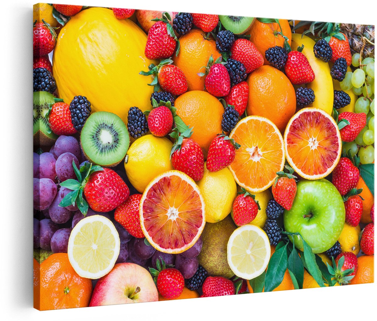 Artaza Canvas Schilderij Kleurrijke Fruit Achtergrond - 180x120 cm - Groot - Foto Op Canvas - Wanddecoratie Woonkamer