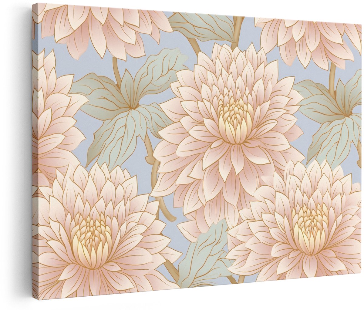 Artaza Canvas Schilderij Bloemen - 180x120 cm - Groot - Wanddecoratie Dahlia - Muurdecoratie Vintage - Decoratie Slaapkamer - Pastel Roze