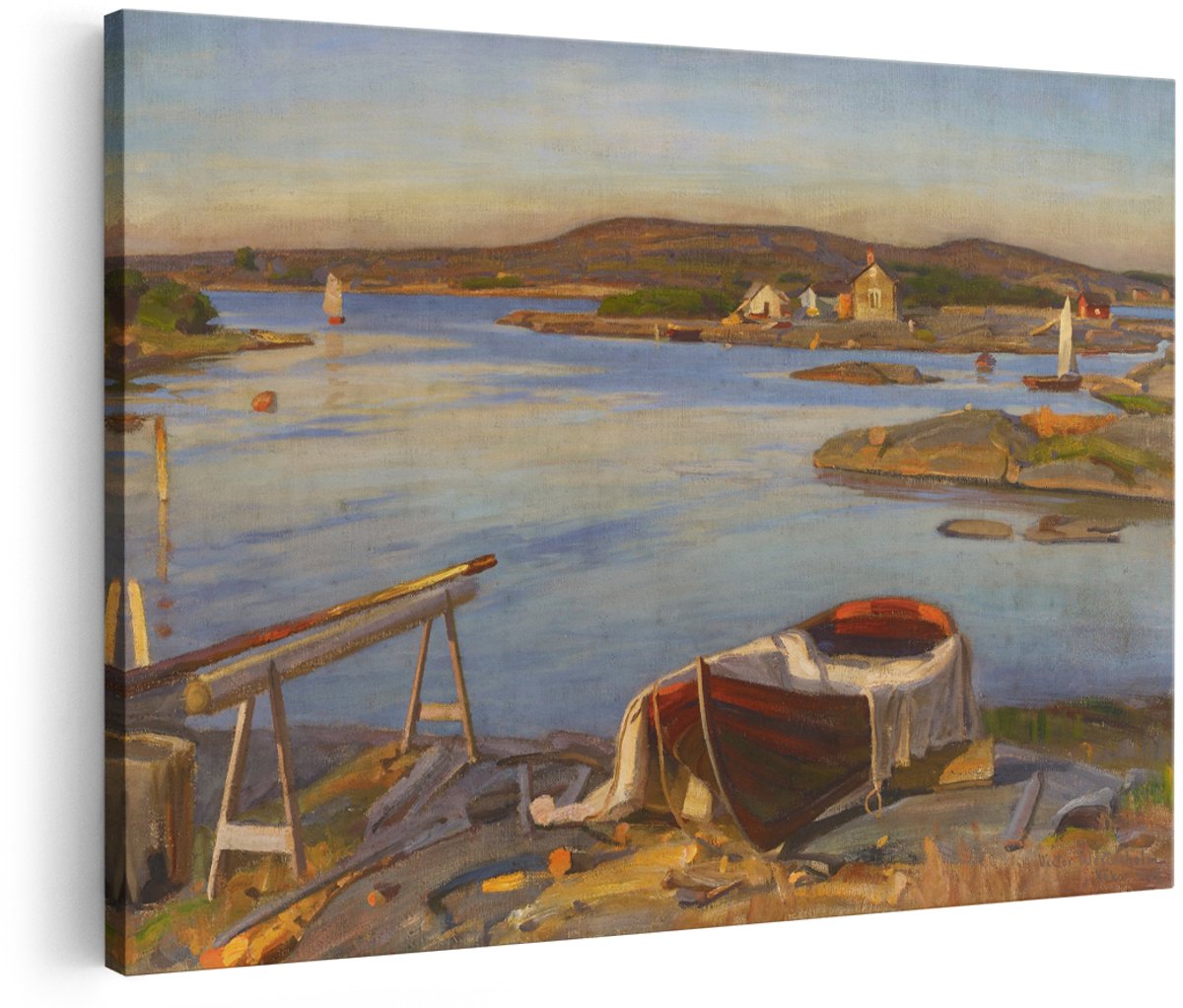 Artaza Canvas Schilderij Landschap - 180x120 cm - Groot - Wanddecoratie Zonsondergang - Muurdecoratie Kustlijn - Decoratie Zeilboot Natuur