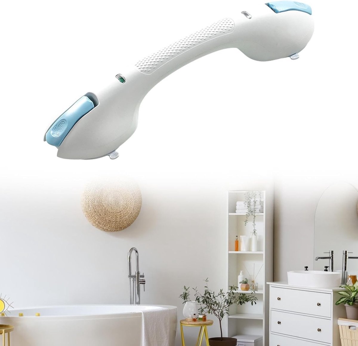 Verwijderbare zuignap handgreep voor badkamer, douche rail met indicator voor ouderen en mensen met een beperking, wandmontage zonder boren, veilig en eenvoudig te installeren