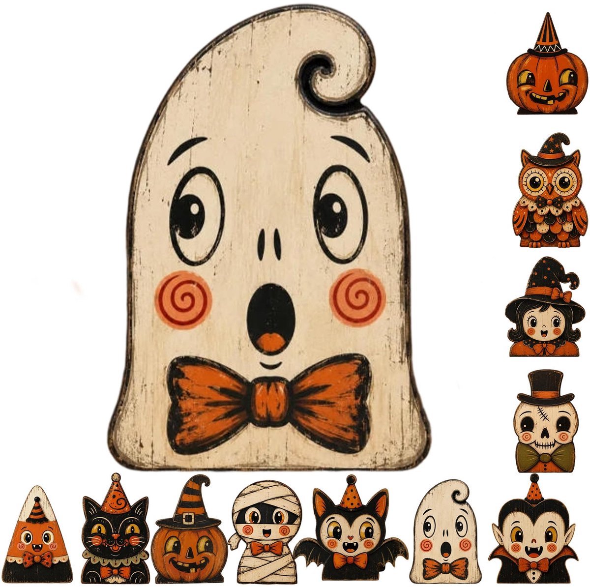 Casalora® Halloween Houten Tafeldecoratie – 1 Stuk – Retro Houten Figuur – Halloween Decoratie voor Schouw, Tiered Tray en Herfstdecoratie
