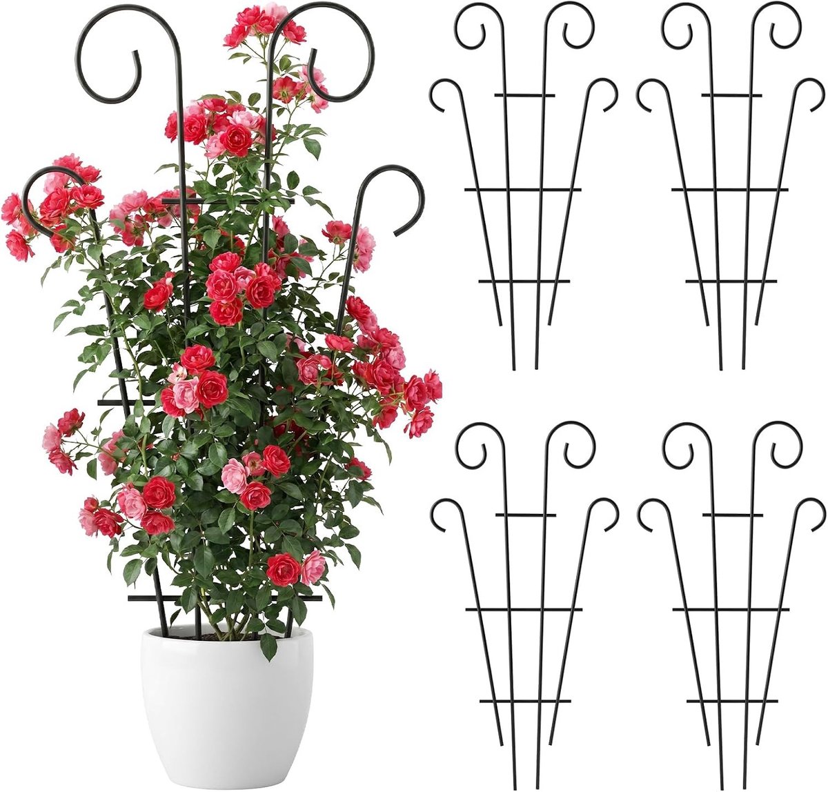 4 Pack Indoor Trellis voor Klimplanten - Metalen Tuinrek voor Potplanten, Golfvorm, Zwart, 142 cm, Ideaal voor Bloemen en Klimop