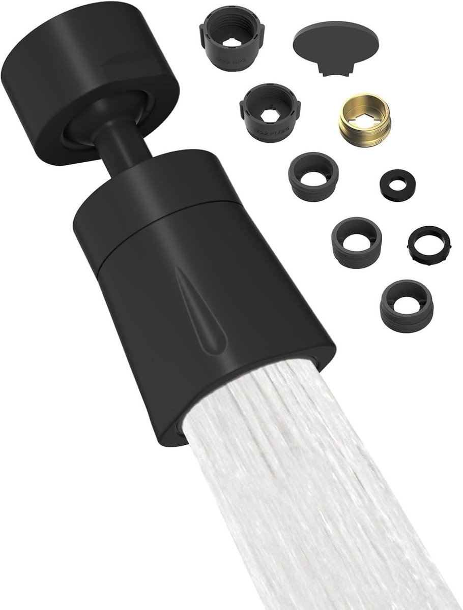 Keukenlamp met 4 verschillende jettypes, 360° draaibaar en 70° kantelbaar, messing draaiballen en ABS behuizing, inclusief 6 adapters in mat zwart