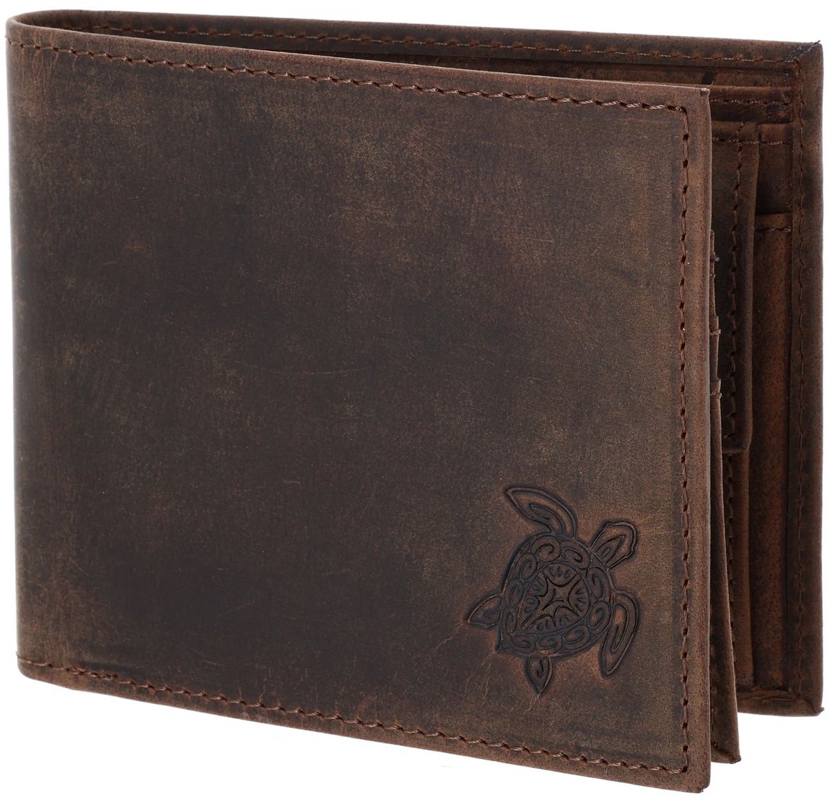 oxmox Leren portemonnee Leather RFID Protect Querscheinbörse Turtle 2.0 Embossed Vintage Dark Brown donkerbruin
