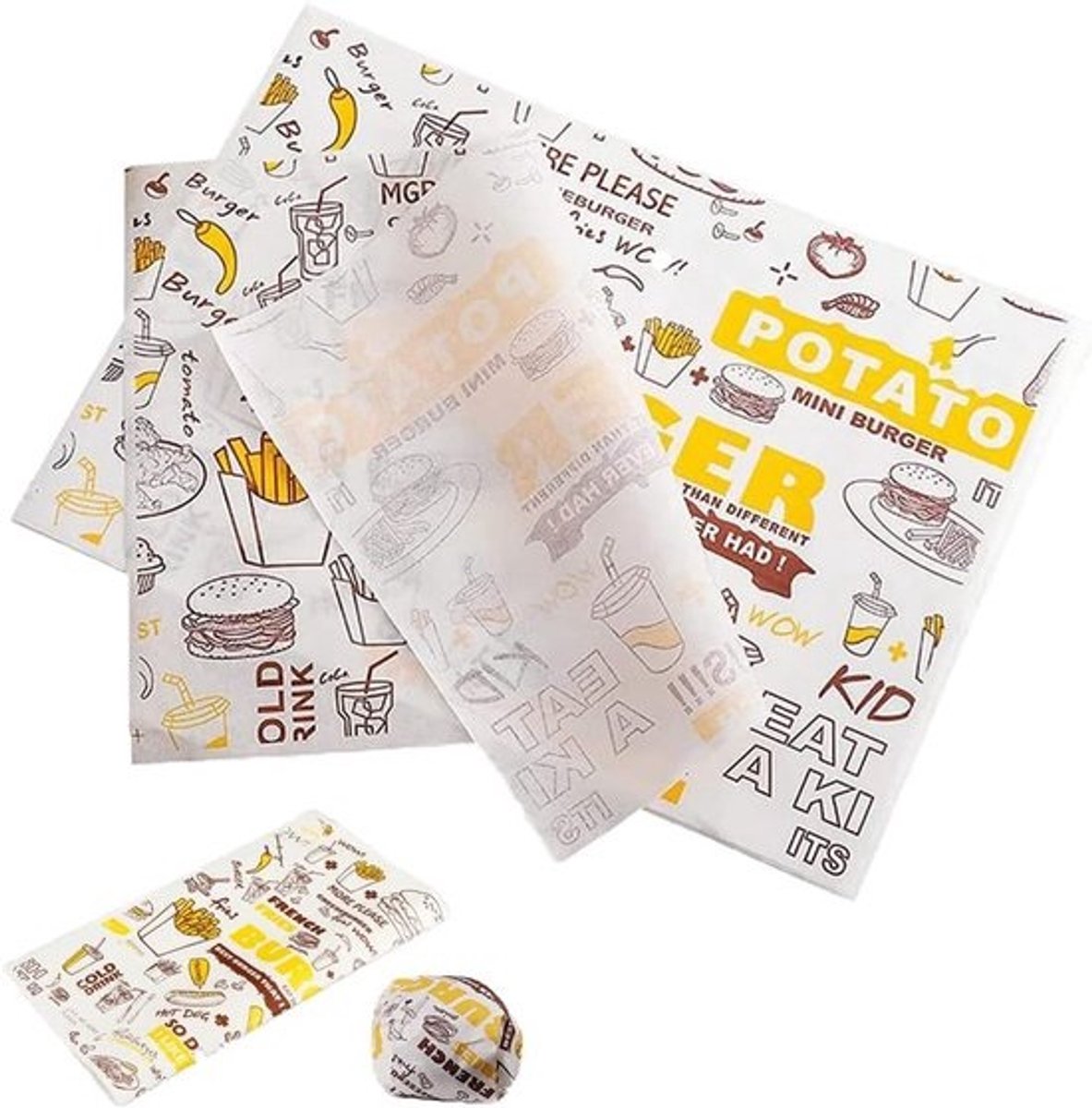 Waspapier voor levensmiddelen - 100 vellen vetdicht papier voor sandwiches, hamburgers, kaas en meer - 35 x 25 cm