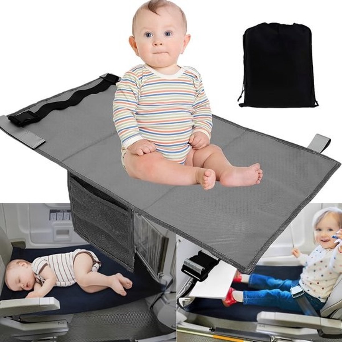Vliegtuigbedje - Reiskussen Waterdicht – Babybedje Inclusief Draagtas - Voetensteun Draagbaar – Reiskit