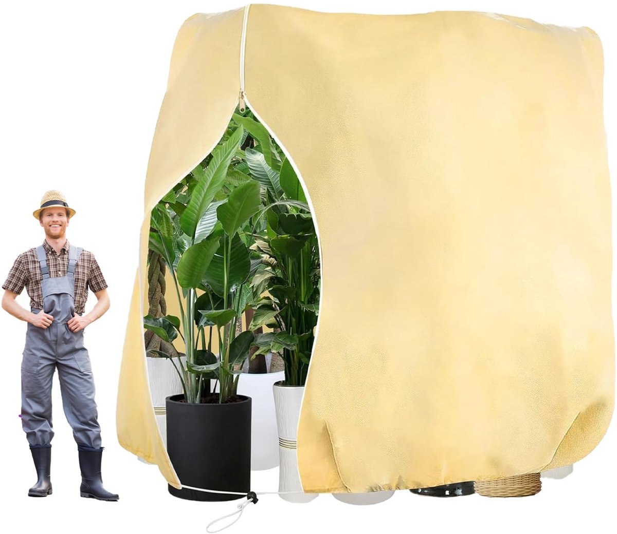 Planten Winterbeschermhoes - Ademend 85 g/m² met Rits en Trekkoord - Voor Kuipplanten - Beige 250 x 360 cm