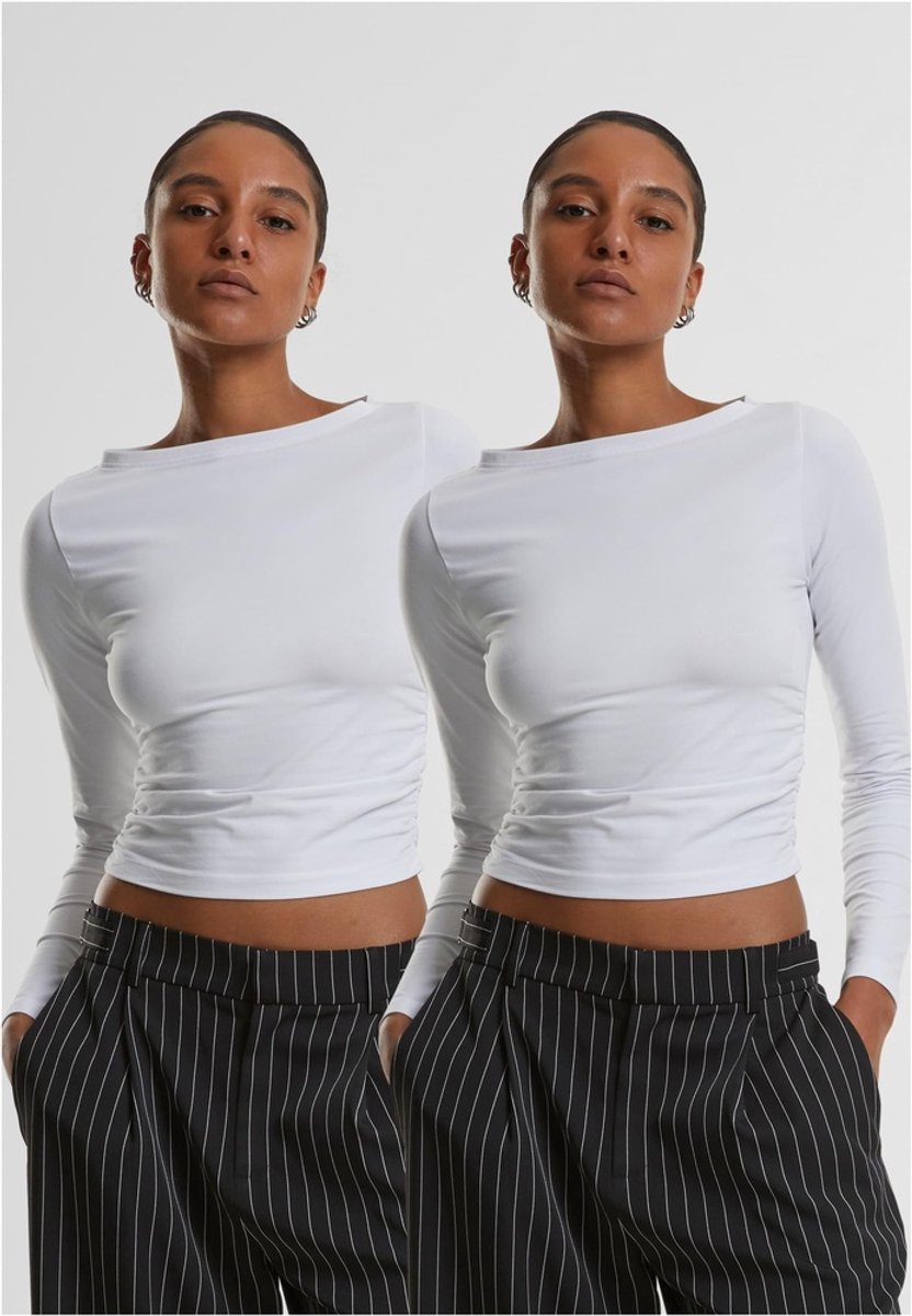 Urban Classics 2pack Ruffled Super Slim Longsleeve top XL Wit