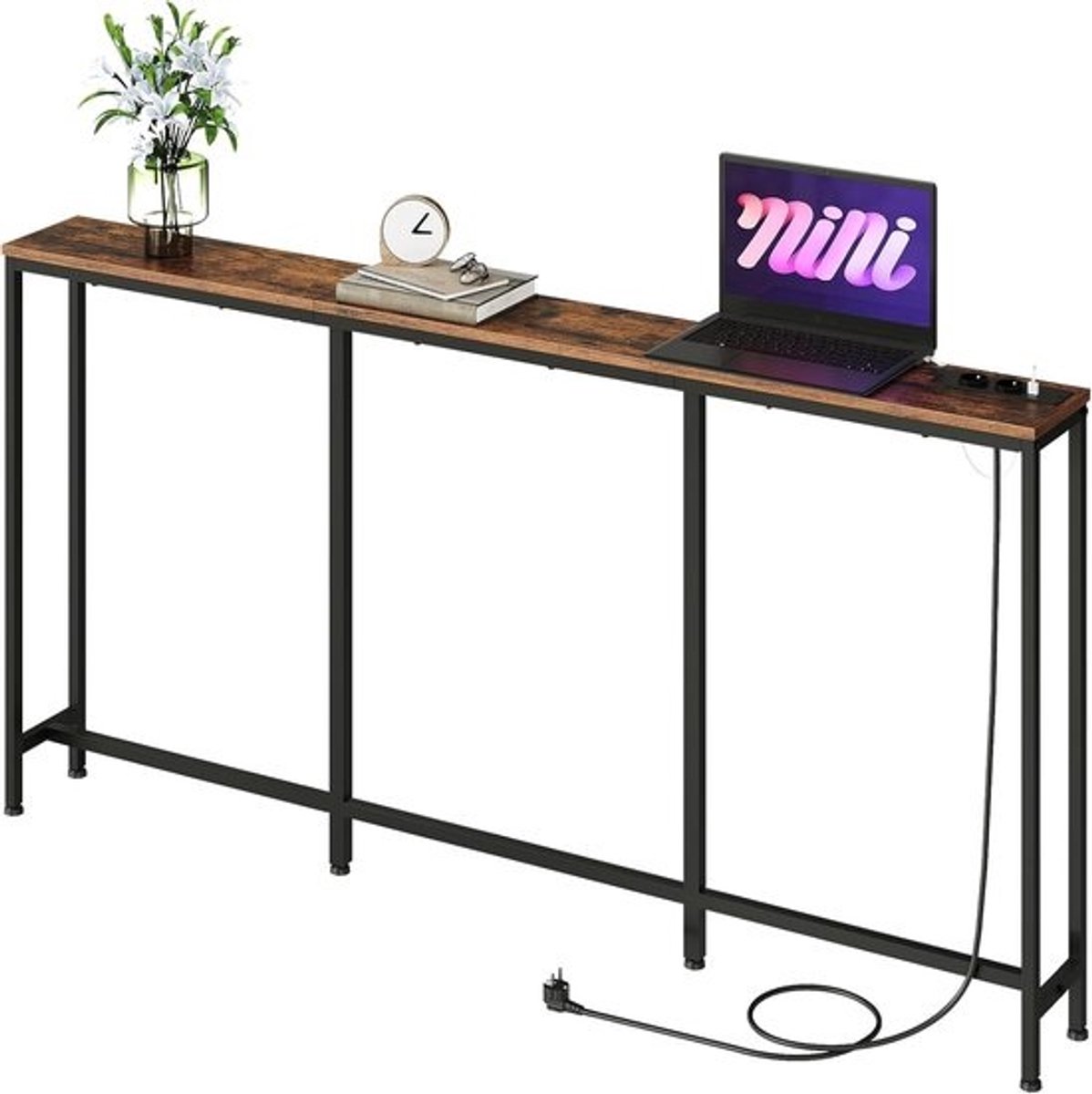 Smalle Tafel - Haltafel Bijzettafel - Apparaten Opladen - Geïntegreerd Laadstation - 160 x 18 x 82 cm
