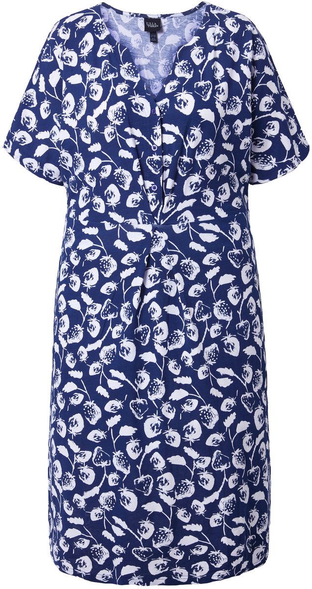 Ulla Popken - Dames - Midi-jurk aardbeien tuniekhals korte mouwen - Inktblauw - Maat 50+
