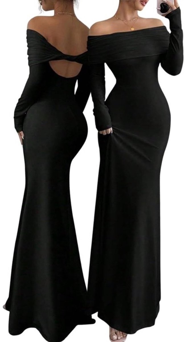 Maxi Jurk - Avondjurk Cocktailjurk - Feestelijk Uitgaan - Backless Design - S tot XL - Zwart
