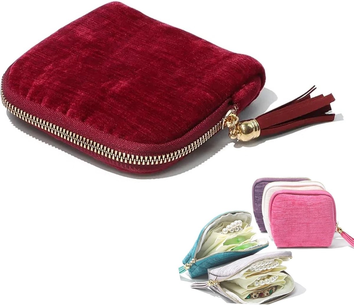 Compacte Reisjuwelendoos met Rits en Kwastje - Perfect voor Oorbellen, Kettingen, Ringen en Armbanden - Ideaal Reisaccessoire voor Vrouwen