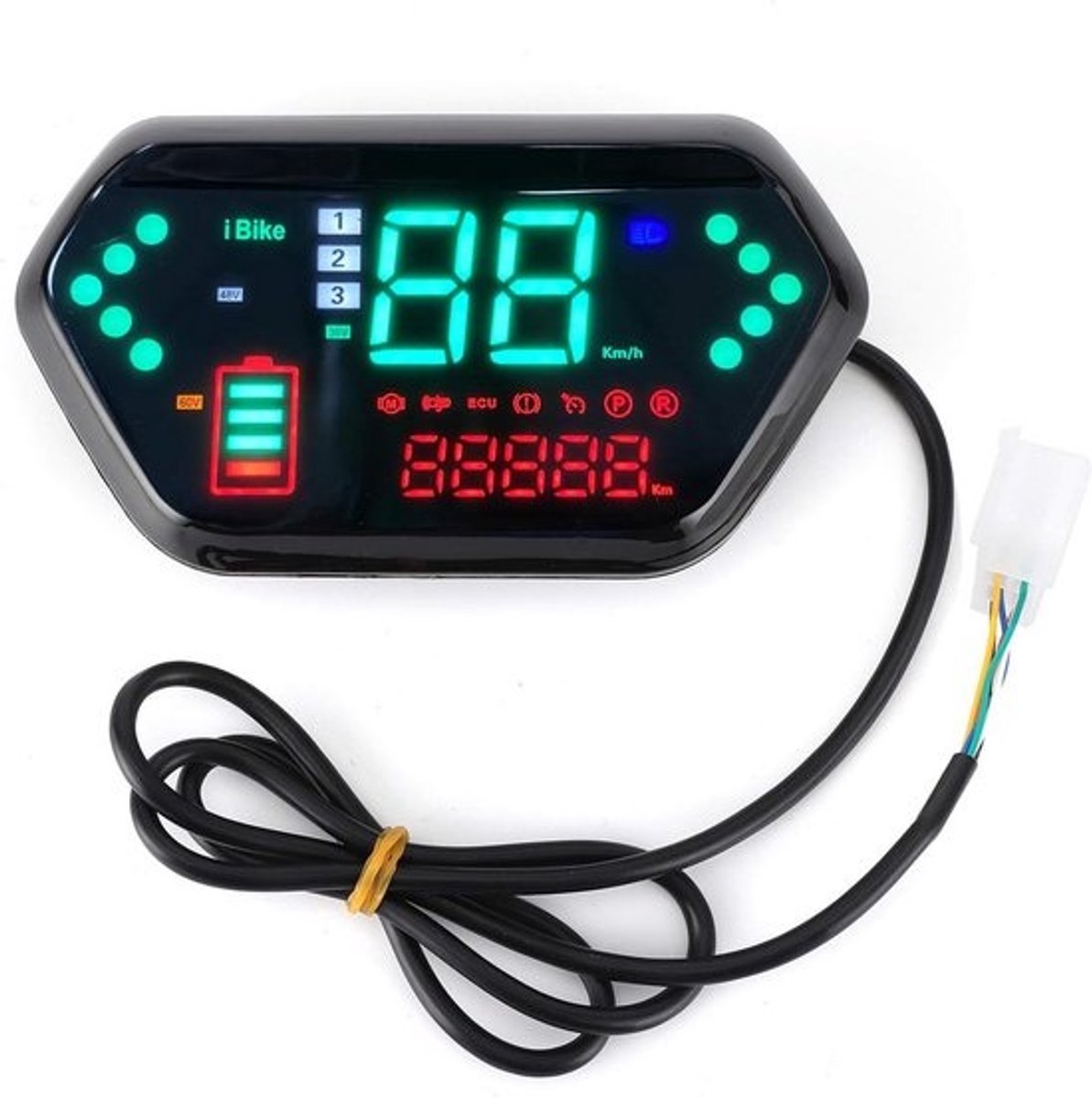 Motorfiets Snelheidsmeter - Kilometerteller Toerenteller - Motor Informatie Tonen - Digitaal LCD-scherm - 60V - Zwart