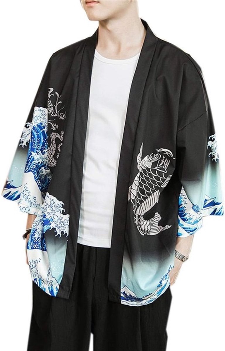 Heren Kimono Vest Jas - Japanse Stijl - Zeven Mouwen - Lichtgewicht Casual Open Voorjas
