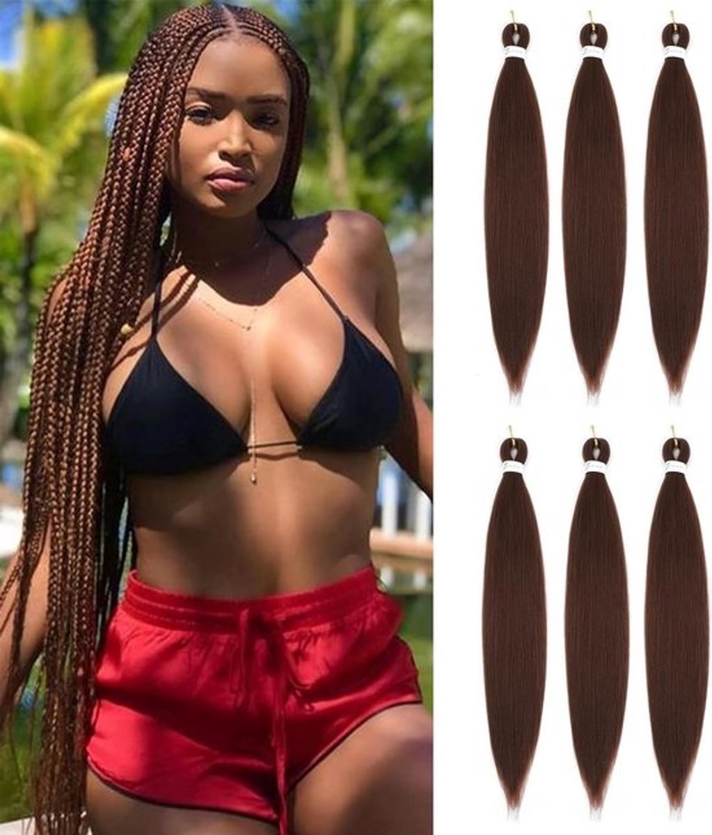 Donkerbruin Vlecht Haarextensions 66 cm, 6 Verpakkingen Sinthetisch Gehaakt Haar