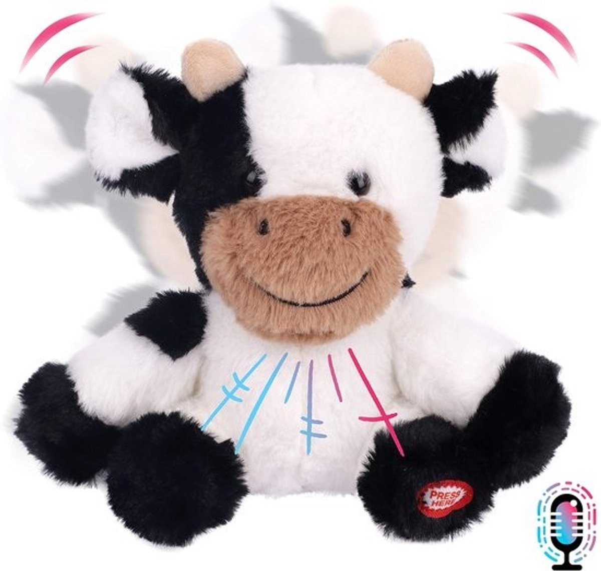 Pratende Koe Speelgoed - Elektrische Koe Herhaler - Kinderen Leren Spelen - Herhaalt Geluiden Grappig - 18 cm - Zwart Wit