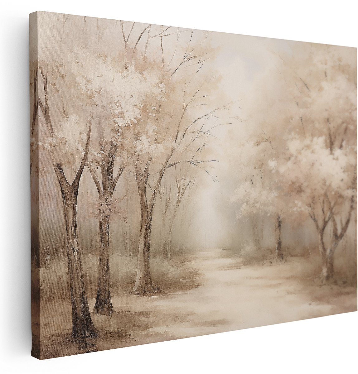 Artaza Canvas Schilderij Bos - 160x120 cm - Groot - Wanddecoratie Natuur - Muurdecoratie Landelijk - Schilderijen Op Canvas Bomen - Beige