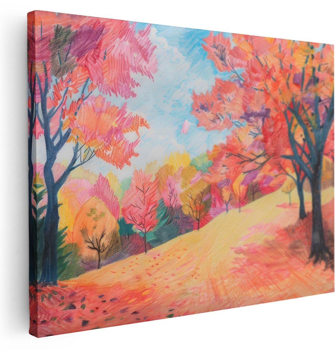 Artaza Canvas Schilderij Kleurrijk Landschap - 160x120 cm - Groot - Wanddecoratie Herfst Natuur - Muurdecoratie Bos Bomen - Kamer Accessoires