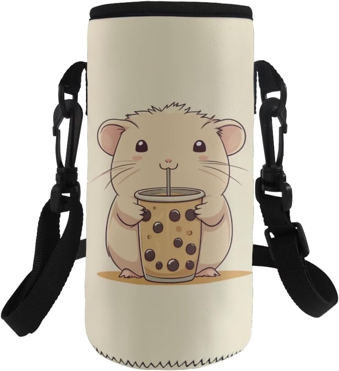 Schattige Capybara Patroon Waterfles Draagtas met Verstelbare Schouderband voor Kinderen en Volwassenen, Ideaal voor Wandelen en School, Geïsoleerde Slinghouder