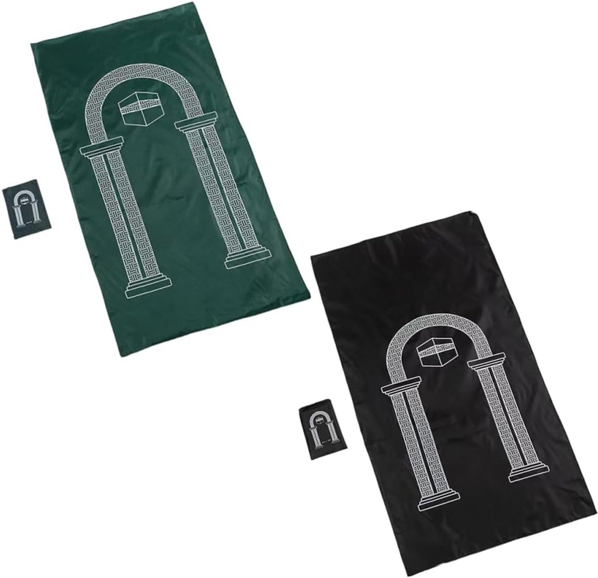 Draagbare Gebedsmat voor Moslims - Reisgebedmat voor Thuis en Buiten, 2-Pack in Zwart en Donkergroen, Ideaal voor Religieuze Praktijken en Meditatie