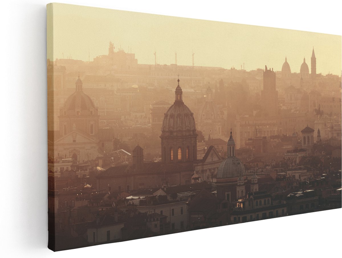 Artaza Canvas Schilderij Rome Stad bij Zonsopgang - 140x70 cm - Groot - Wanddecoratie Woonkamer - Schilderijen - Muurdecoratie