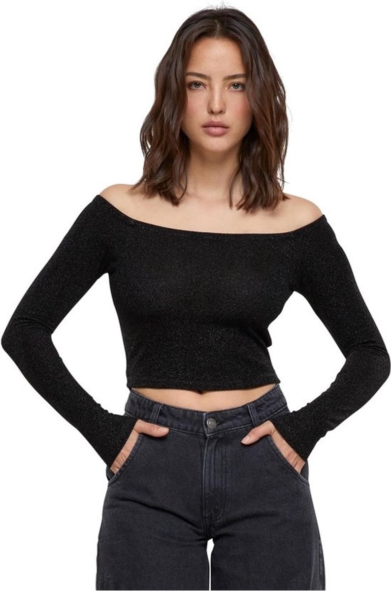 Dames T-Shirt met Glitter Lange Mouwen en Off Shoulder Halslijn