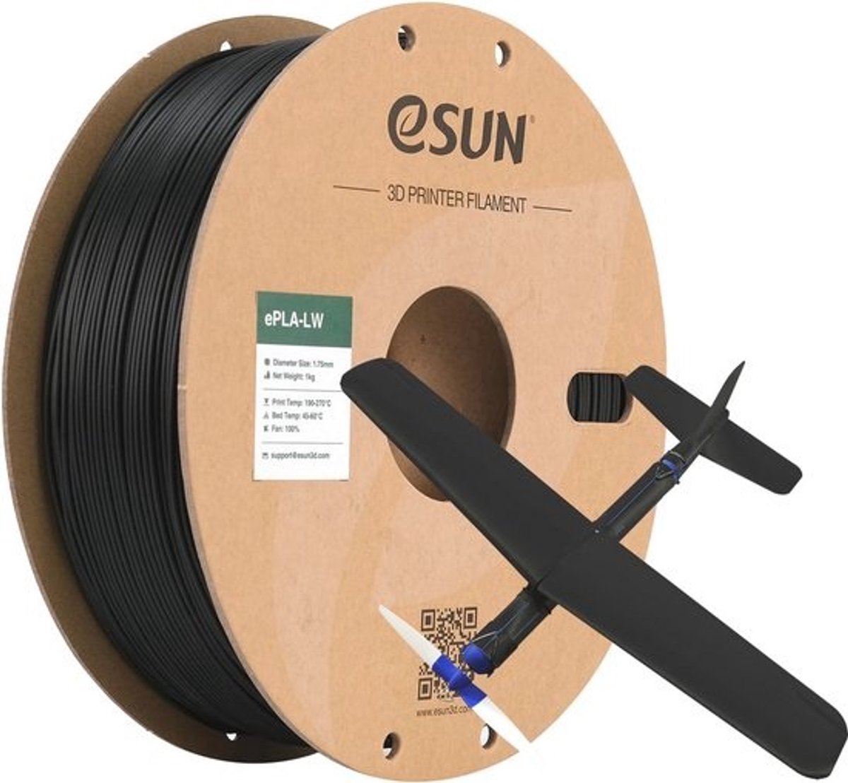 Lichtgewicht PLA Filament 1.75mm voor 3D Printen - Foam Materiaal, Zwart, 1KG Spoel met Hoge Precisie