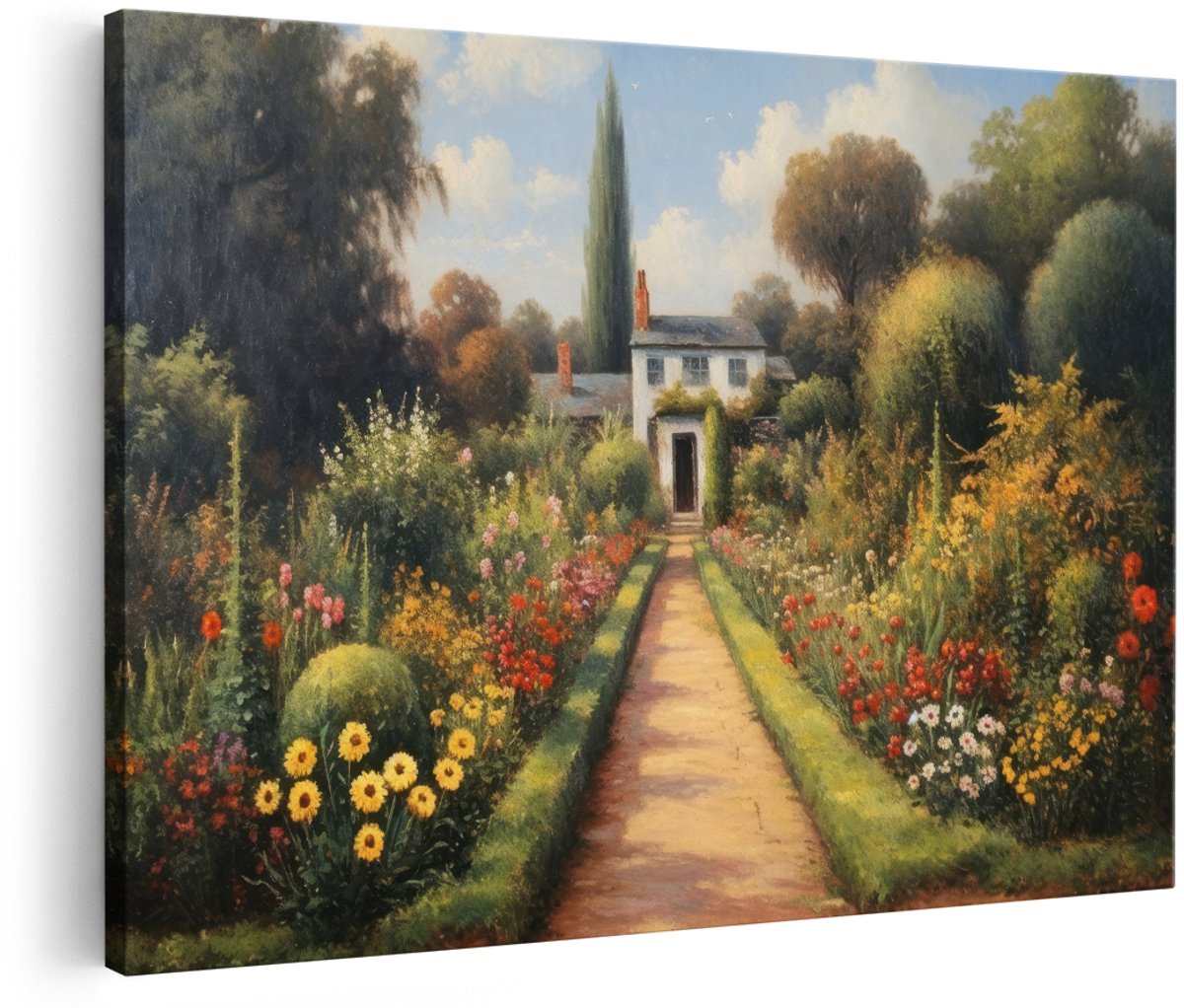 Artaza Canvas Schilderij Landschap - 150x100 cm - Groot - Wanddecoratie Bloementuin - Muurdecoratie Landhuis - Decoratie Natuur