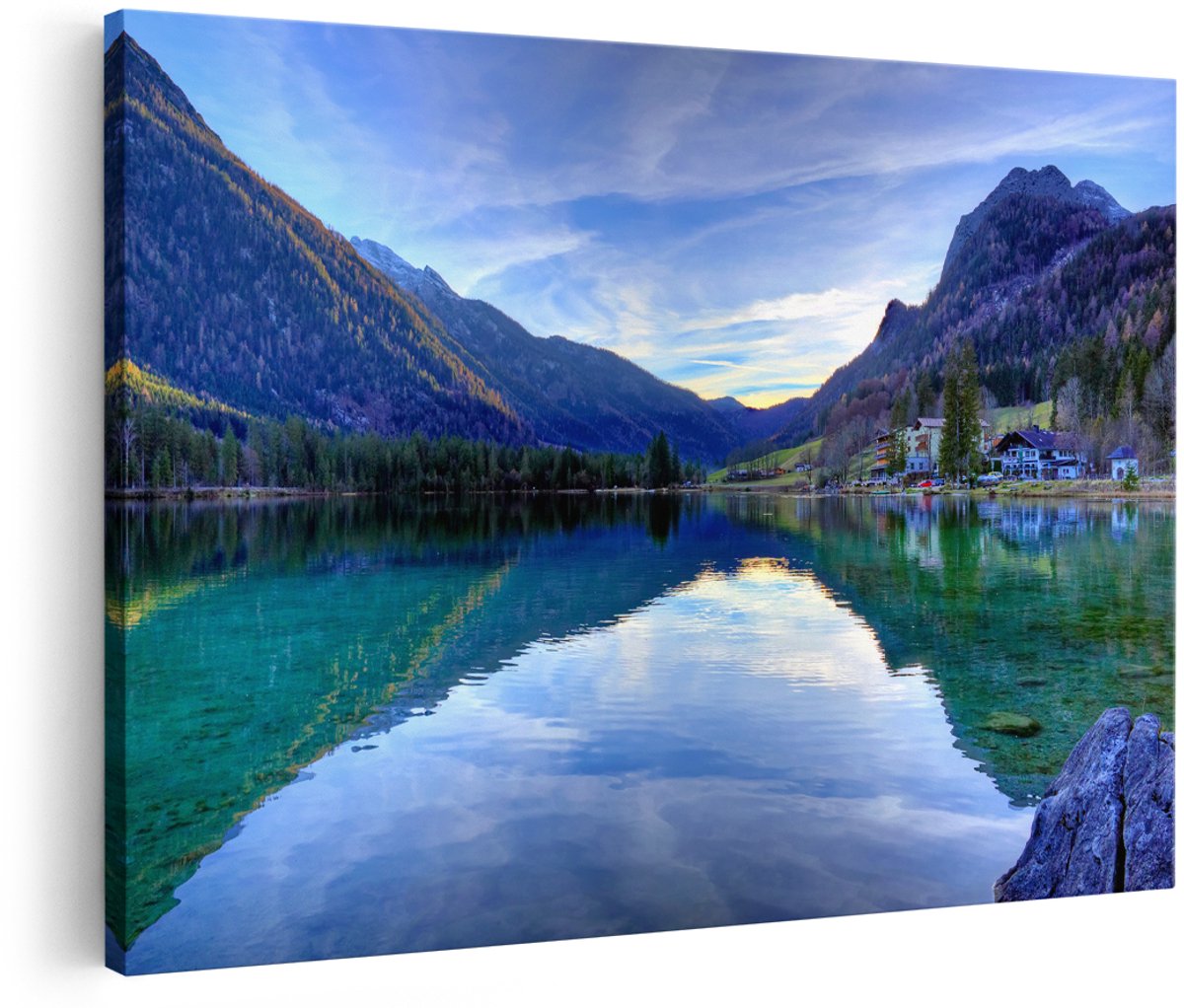 Artaza Canvas Schilderij Meer Met Weerkaatsing In De Bergen - 150x100 cm - Groot - Foto Op Canvas - Wanddecoratie Woonkamer