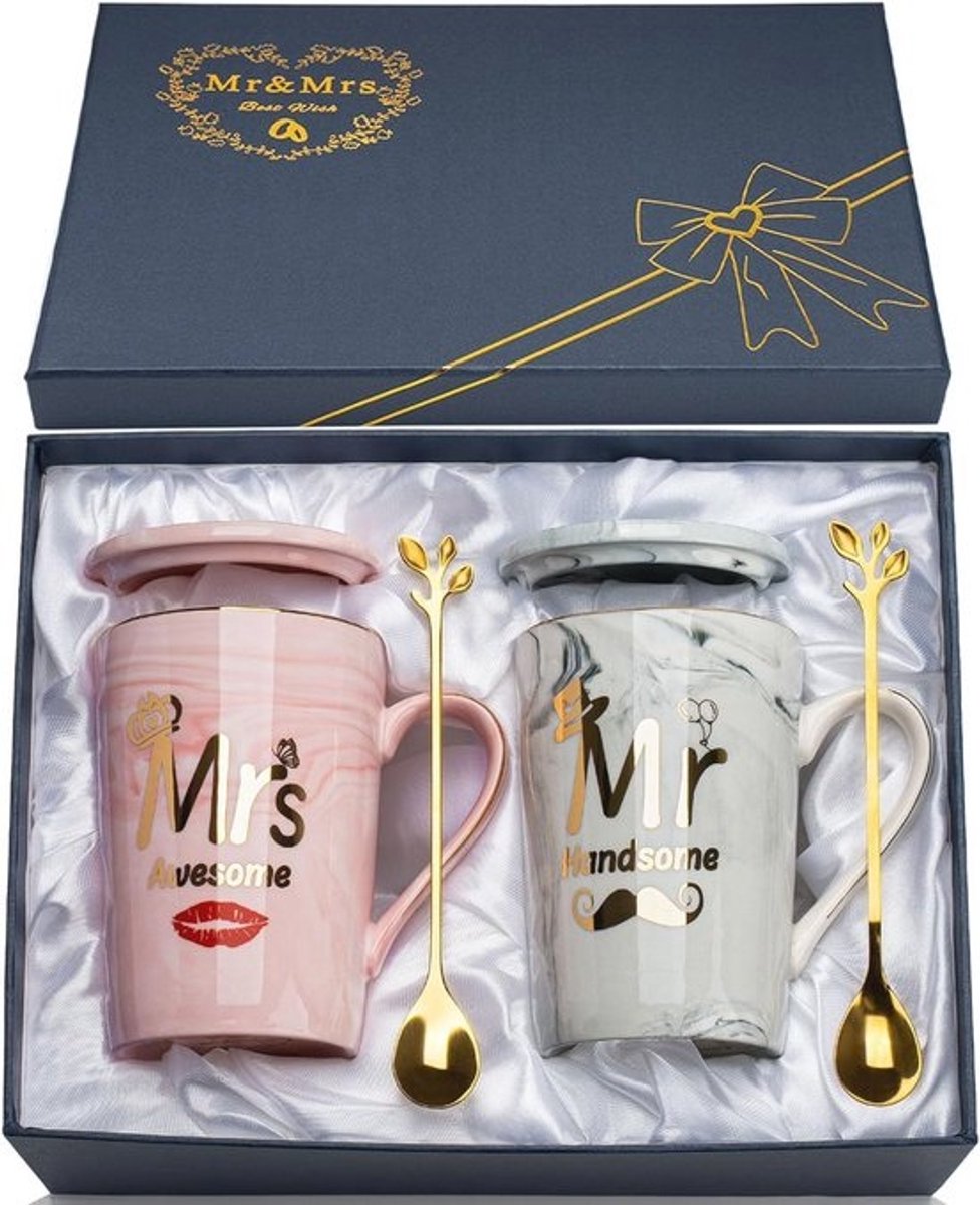 Romantisch Huwelijkscadeau voor Koppels - 2 Stuks Keramische Geschenkmokken 400ml