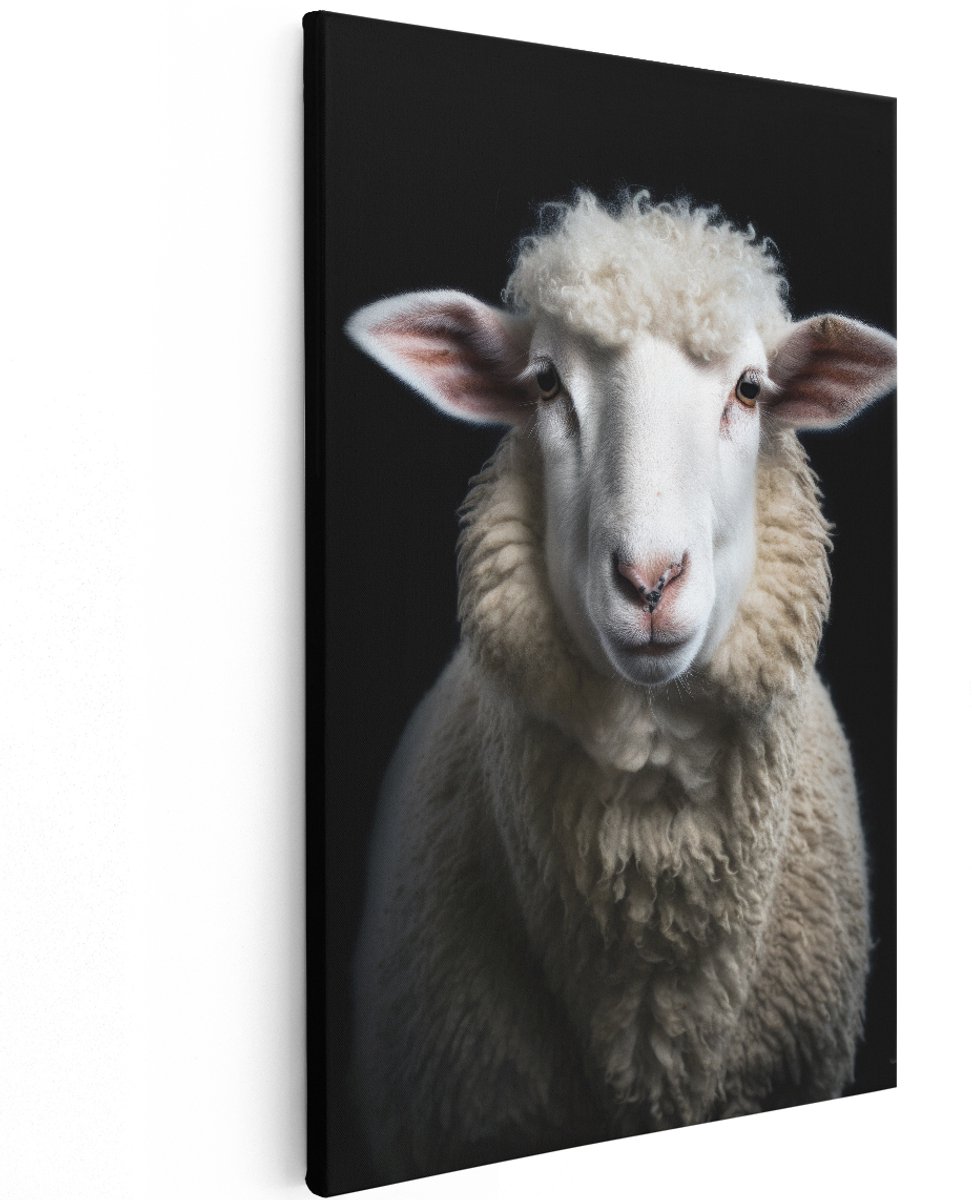 Artaza Canvas Schilderij Schaap - 120x180 cm - Groot - Wanddecoratie Dieren - Muurdecoratie Portret - Decoratie Boerderij - Zwart