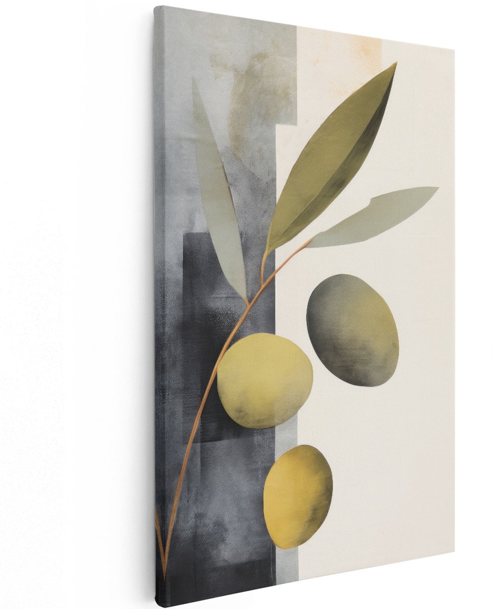 Artaza Canvas Schilderij Olijventak - 120x180 cm - Groot - Abstracte Wanddecoratie - Muurdecoratie Modern - Decoratie Woonkamer - Groen