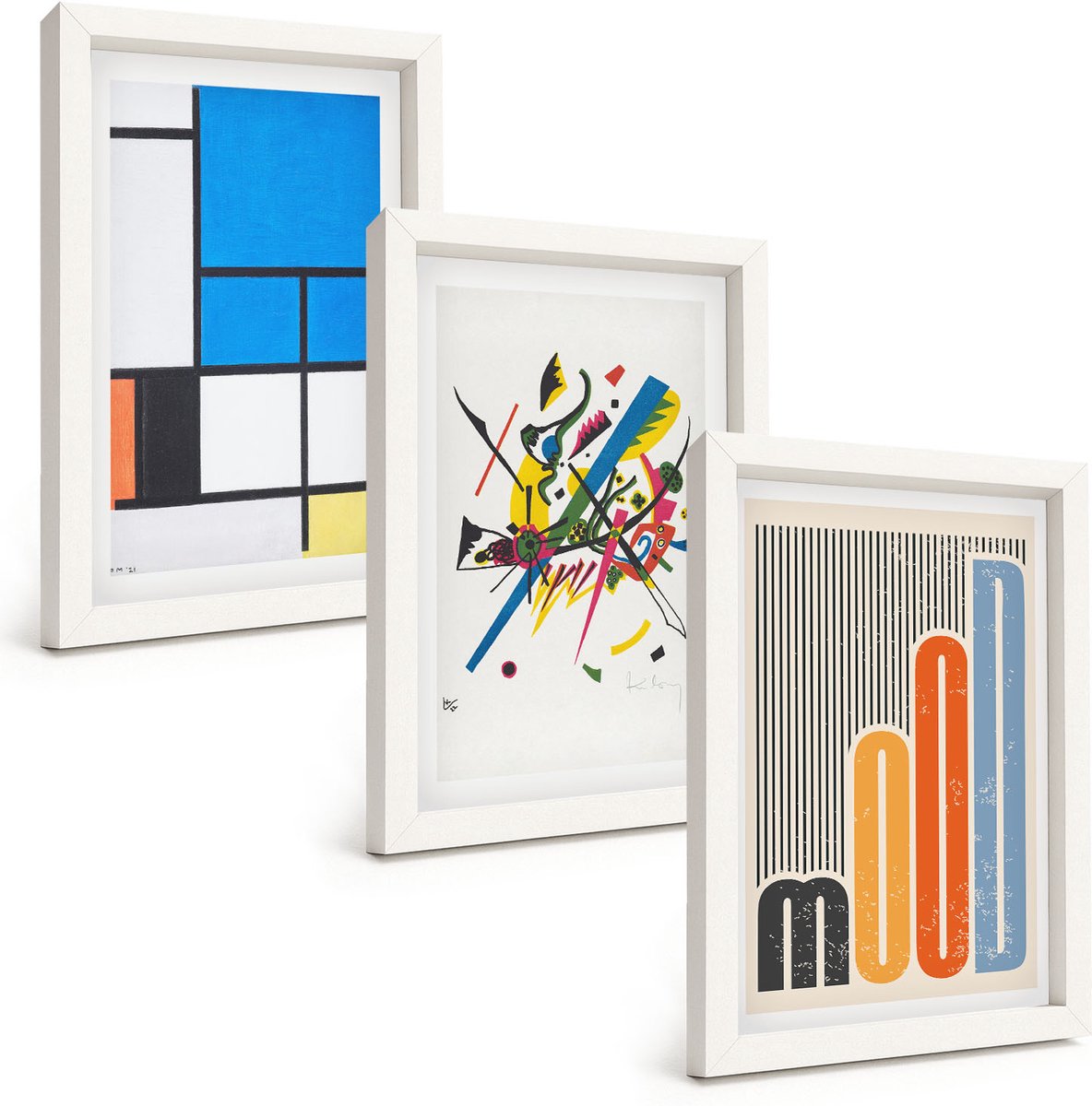 Wallfluent 3-Delige Schilderij Set - Abstracte Moderne Composities Met Geometrische Vormen - 20 x 30 - Wanddecoratie - Schilderijen Set - Interieur - Moderne Wanddecoratie