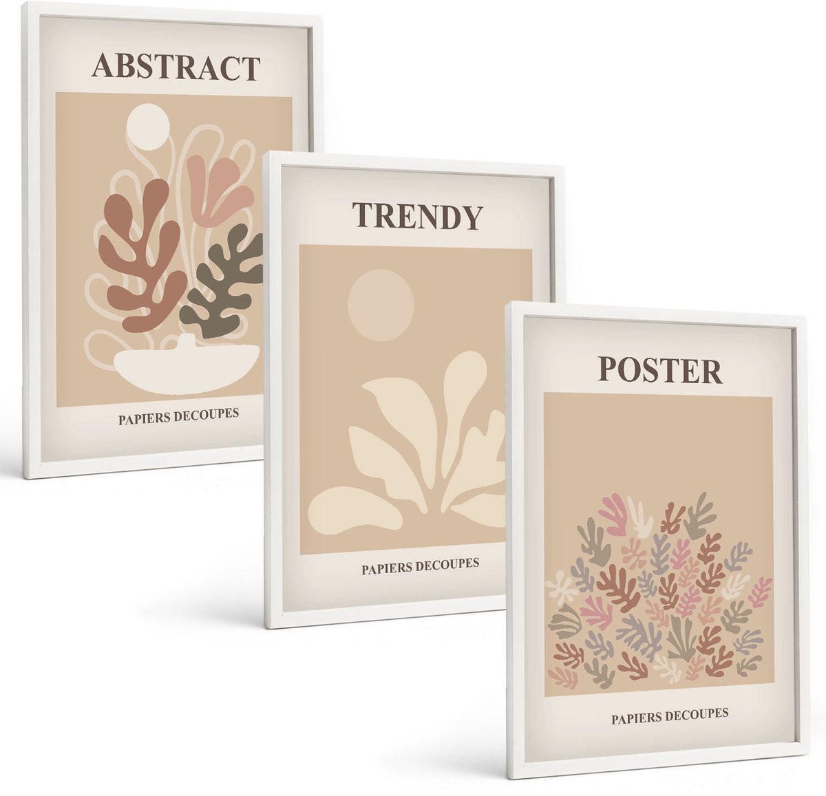 Wallfluent 3-Delige Schilderij Set - Posters Met Plantmotieven In Beige En Bruine Tinten - 40 x 60 - Stijlvolle Muurdecoratie - Kantoor