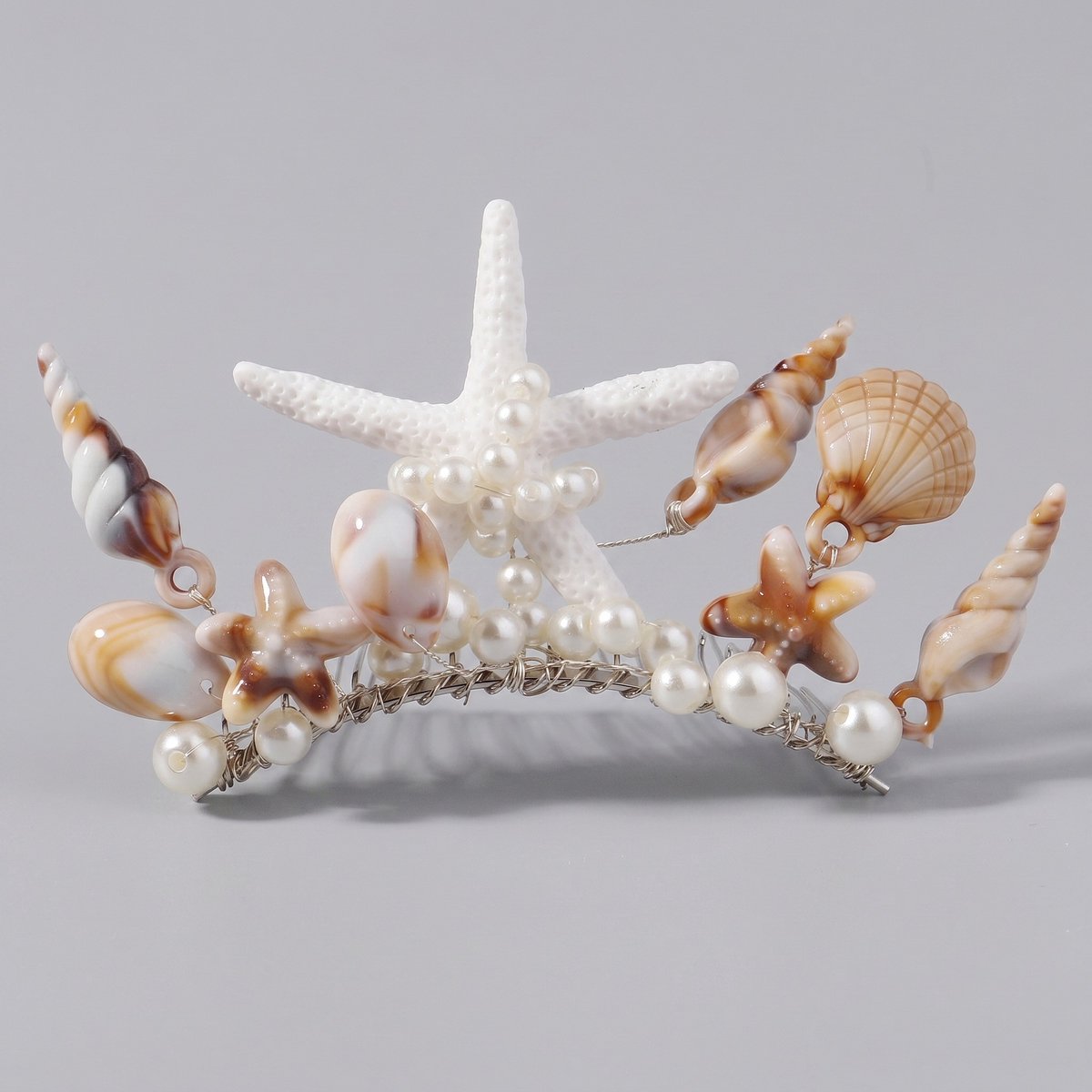 Zee Kroon Haar Kam, Handgemaakte Zeester Schelven Diadeem met Parels, Strand Bruiloft Haaraccessoire