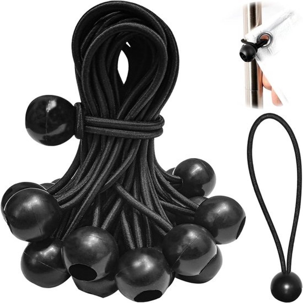 Elastische Spanners met Bal - 20 Stuks 100 mm, Perfect voor Camping, Tent en Dekzeil