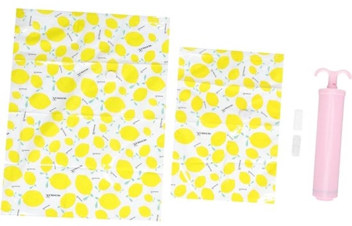 Kleding Opbergzakken - Vacuüm Zakken - Ruimte Besparen - Inclusief Handpomp - 80x60cm - Geel