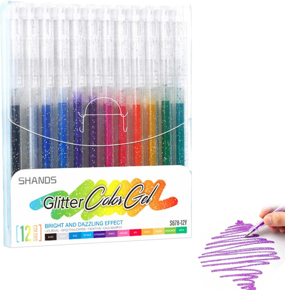 Kleurige 12-Color Flash Pen - Glanzende 3D kleuren, sneldrogend en veilig voor kinderen, ideaal voor kaarten, cadeaus en schoolprojecten.