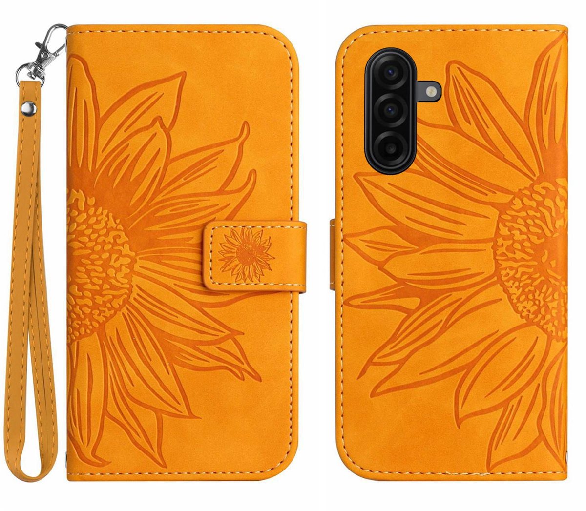 Coverup Hoesje - Geschikt voor Samsung Galaxy S26 FE Hoesje - Coverup Zonnebloem Book Case met Koord - Oranje