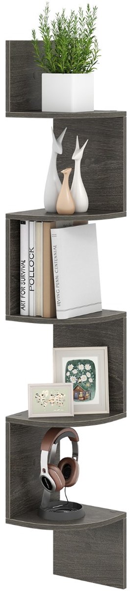 SureDeal® - Boekenkast - 5-laags Hangend Hoekrek - 20x20x126 cm - Grijs
