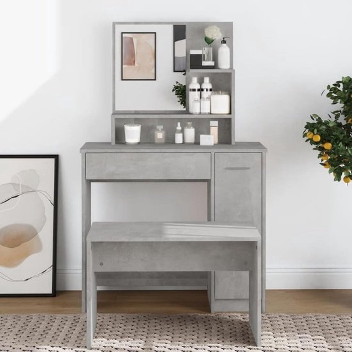 Kaptafel Set - Make-up Tafel Kruk - Cosmetica Organiseren - Met Geïntegreerde Spiegel - 865 x 35 x 136 cm