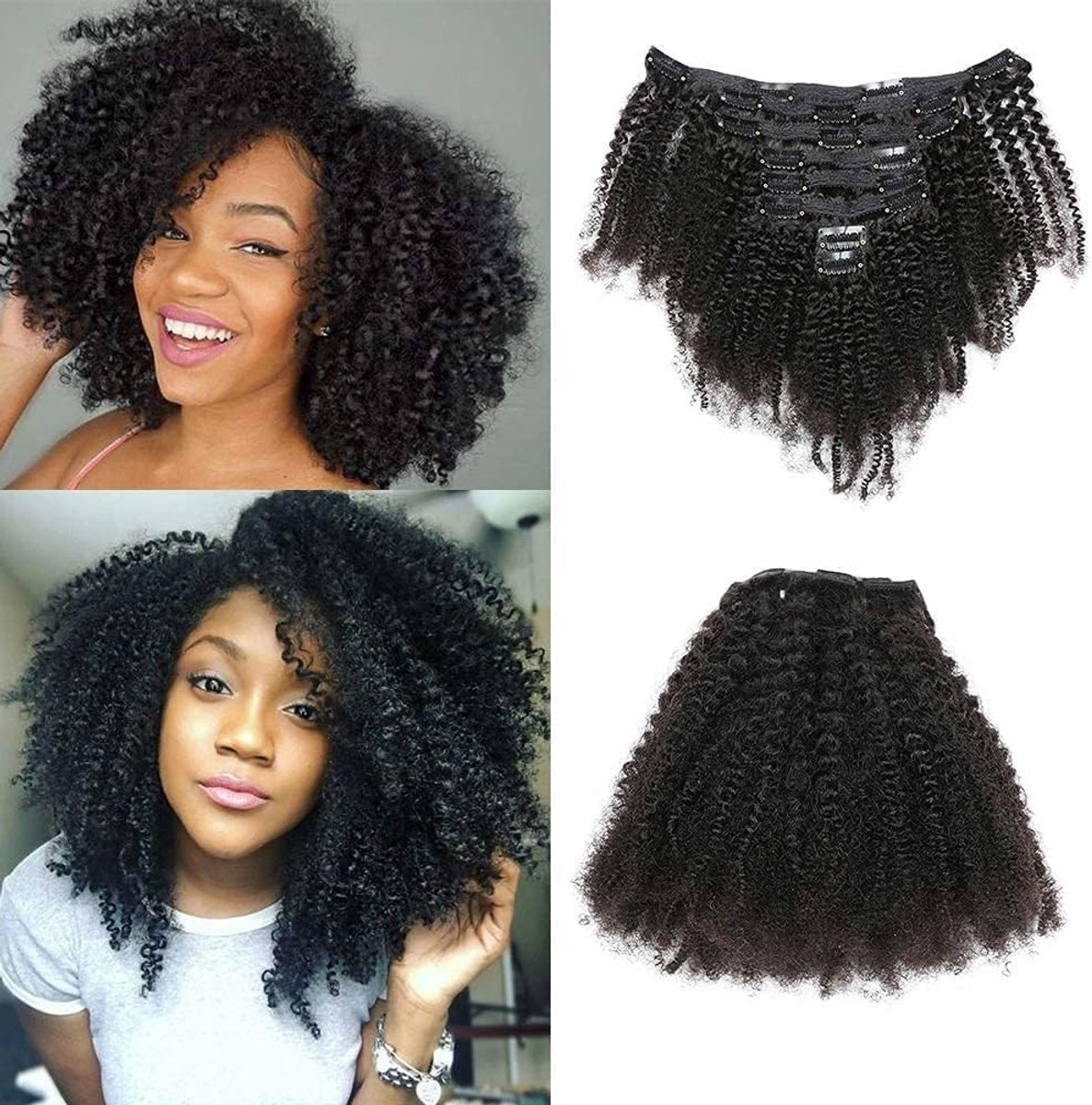 14 Inch Afro Kinky Curly Clip-in Hair Extensions voor Natuurlijke Look - 8 Stuks, 120g, Perfect voor Zwart Haar