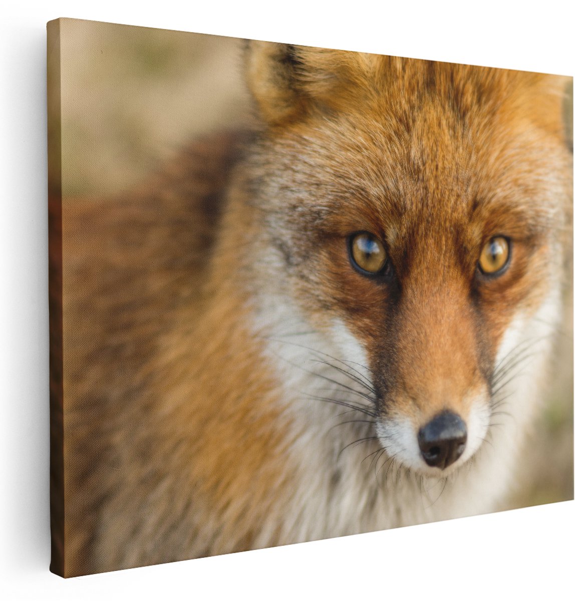 Artaza Canvas Schilderij Vossenkop met Bruine Ogen - Vos - 160x120 cm - Groot - Wanddecoratie Woonkamer - Schilderijen - Muurdecoratie