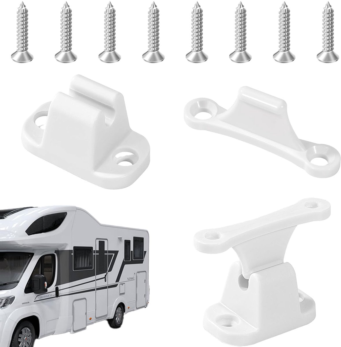Deurvastzetter - Set van 2 stuks - Met schroeven - Voor caravan, camper, serviceklep en boot - Wit