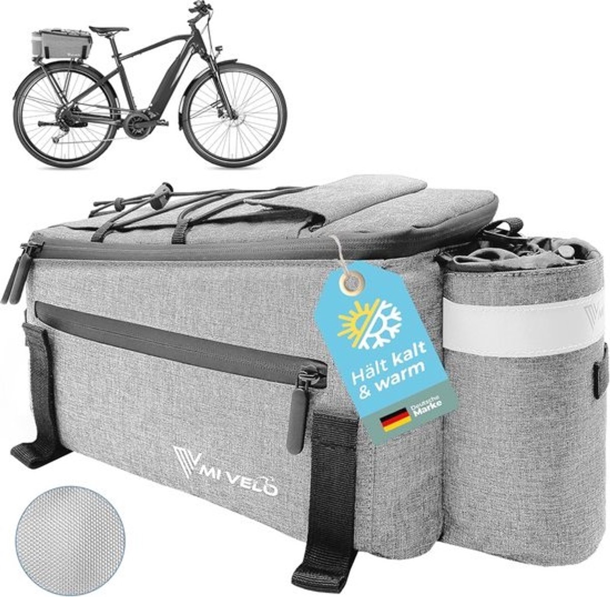 Fietstas voor Bagagedrager - Isolatie Koeltas voor Fiets - Waterafstotende 10 L - Grijs