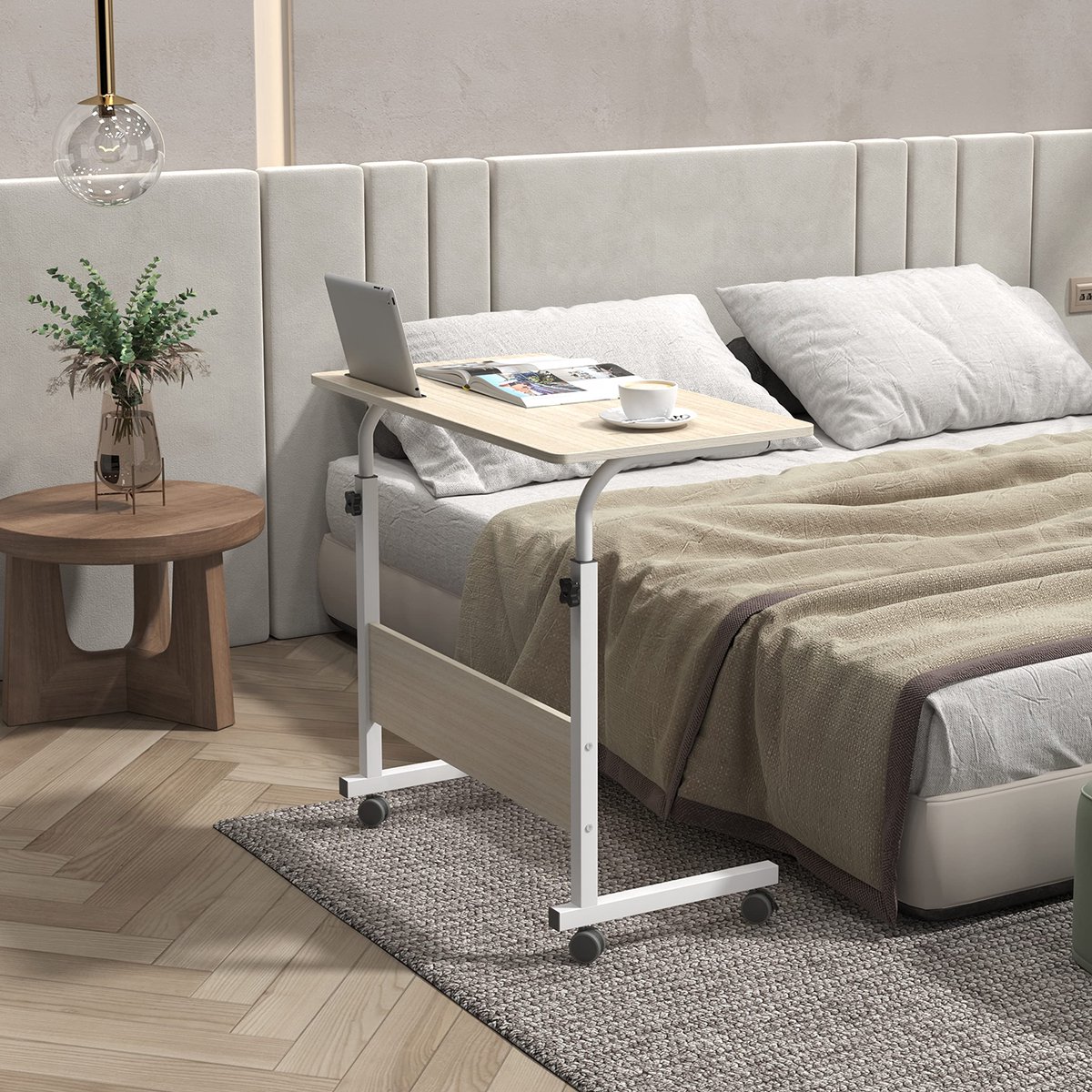 SogesHome Werktafel, 80 x 40 cm, mobiel, computerbureau, in hoogte verstelbaar, bijzettafel voor slaapbank - ShopVlot