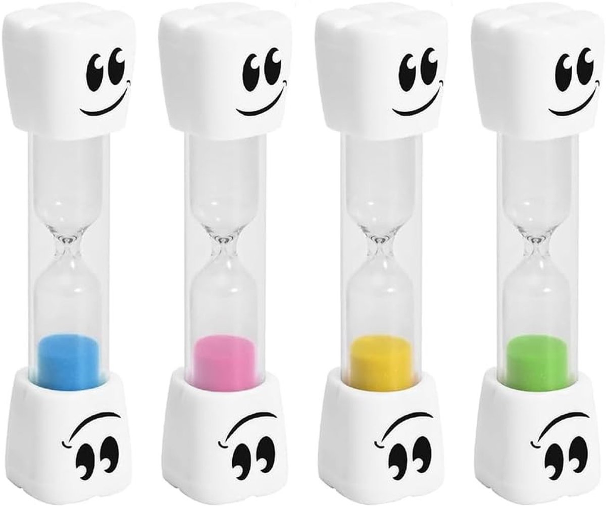 Tandenborstelset met Timer, 4 Stuks, Kleurige Tandenborstels en Tijdbeheer voor School, Keuken en Spelletjes, Visuele Timer voor Effectieve Mondhygiëne
