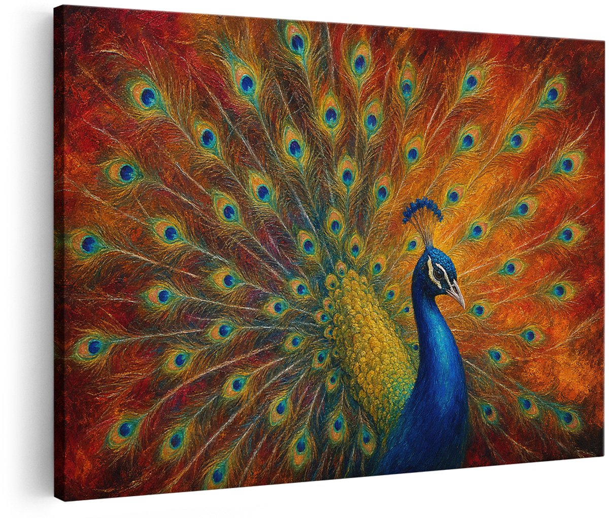 Artaza Canvas Schilderij Pauw Met Waaierstaart - Dieren - Kunst - 150x100 cm - Groot - Wanddecoratie Woonkamer - Schilderijen - Muurdecoratie